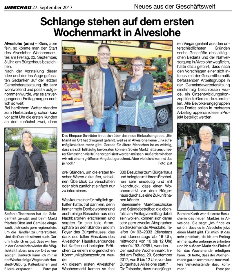 Umschau-Bericht vom Alvesloher Wochenmarkt