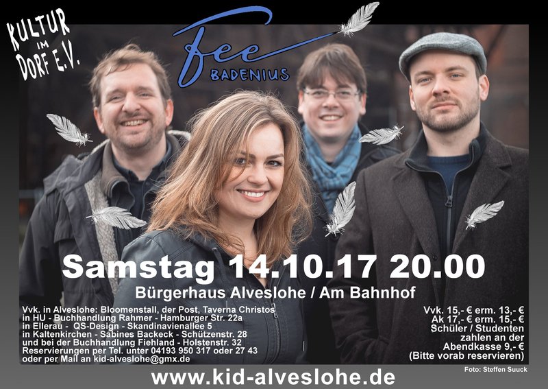 Fee Badenius und Band kommt am 14. Oktober nach Alveslohe in das Bürgerhaus 