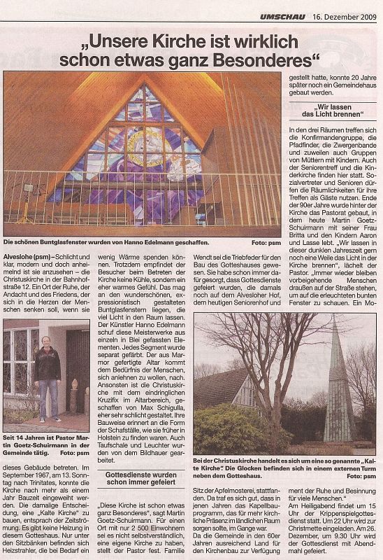 Umschau Artikel über die Alvesloher Kirche vom16.12.2009
