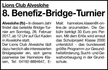 8. Benefiz Briidge Turnier vom Alvesloher Lions Club