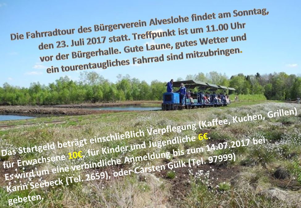 BVA Fahrradtour am 23 Juli Treffpunkt 11.00 Uhr vor der Bürgerhalle