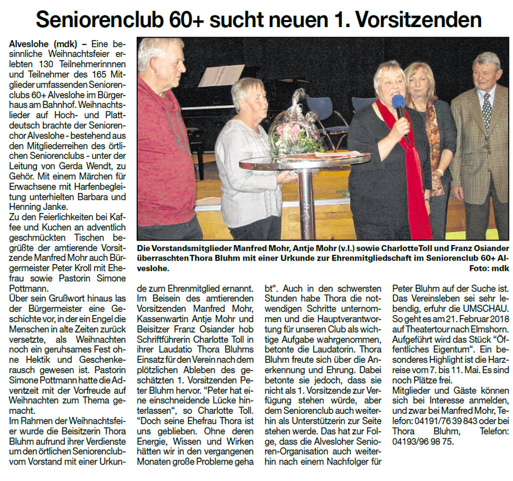 UMSCHAU Bericht 20.12.2017 Seniorenclub Weihnachtsfeier