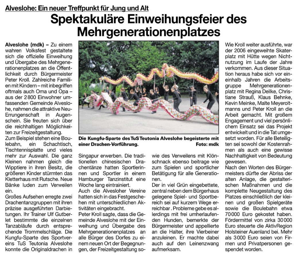 Bericht der Umschau zur Einweihung des Mehrgenerationenplatzes am 17.6.2018