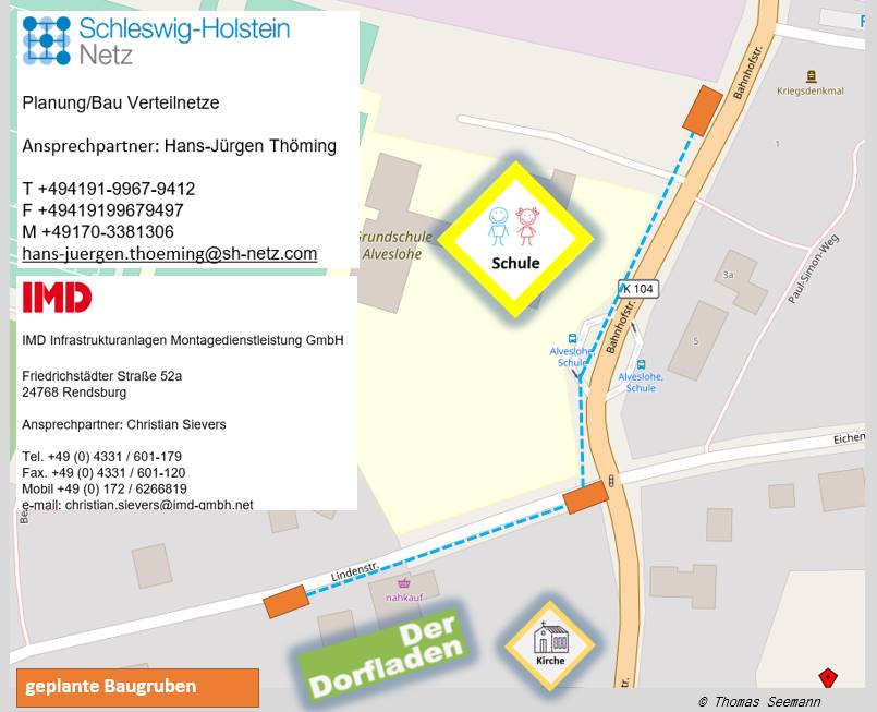 Netzbauma&szlig;nahem der Schleswig-Holstein Netz AG in der Bahnhofstra&szlig;e (Grundschule) und der Lindenstra&szlig;e (KITA, Dorfladen)