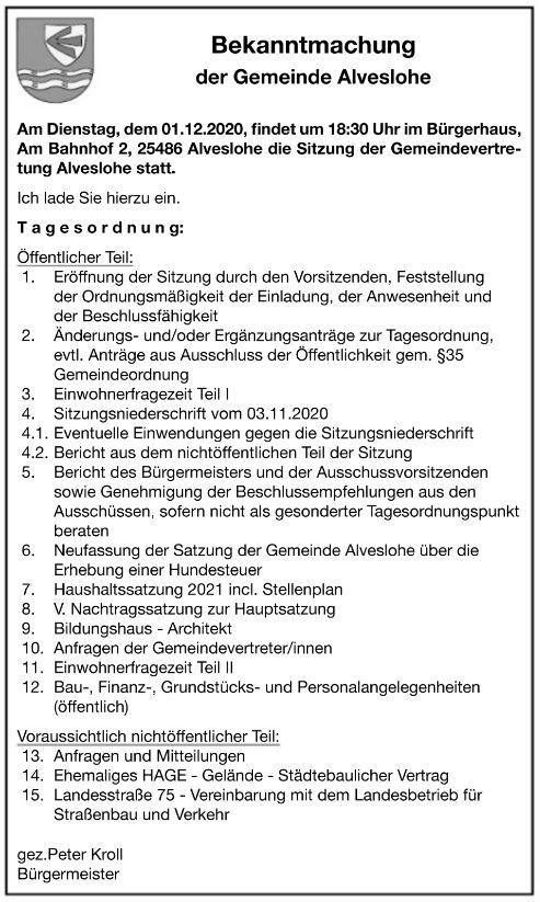 Gemeinderatsitzung 1.12.2020