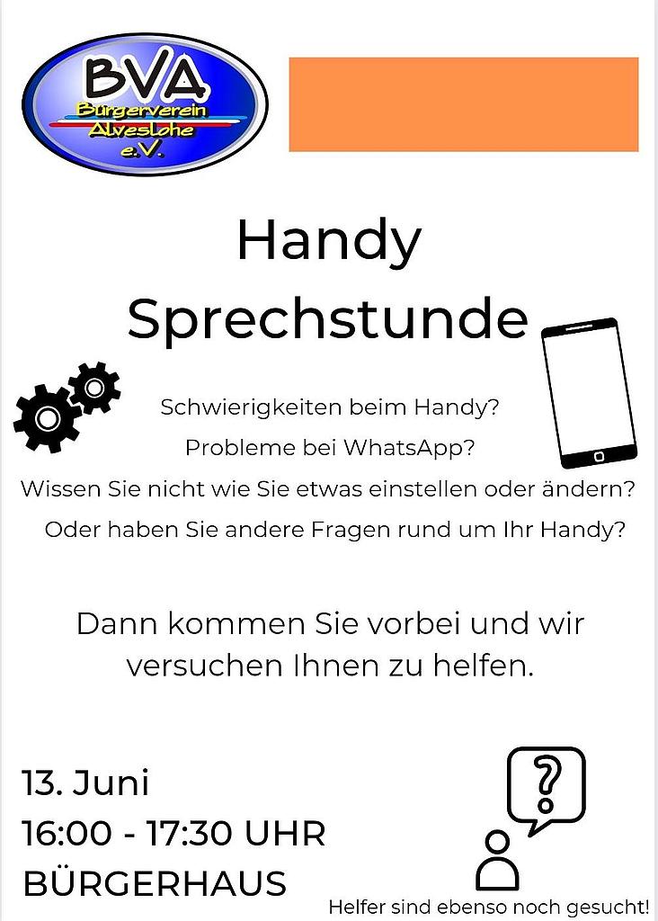 Handy Sprechstunde am 13. Juni 16.00 -17.30 Uhr im Bürgerhaus