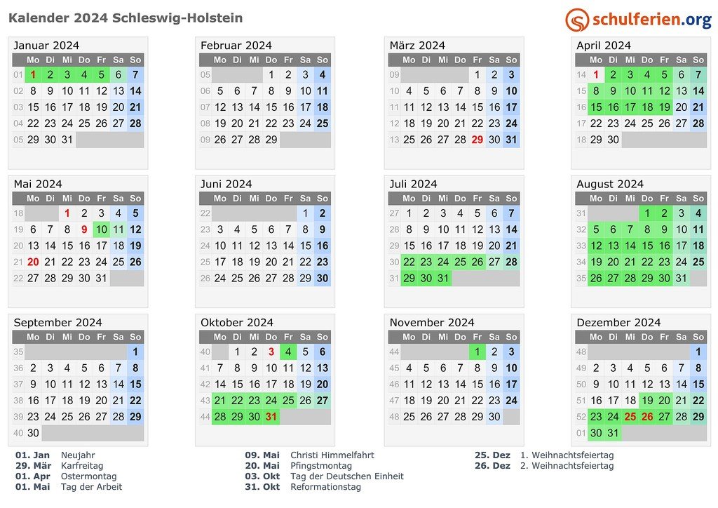 Fereinkalender Schleswig Holstein Quelle Schulferien.org