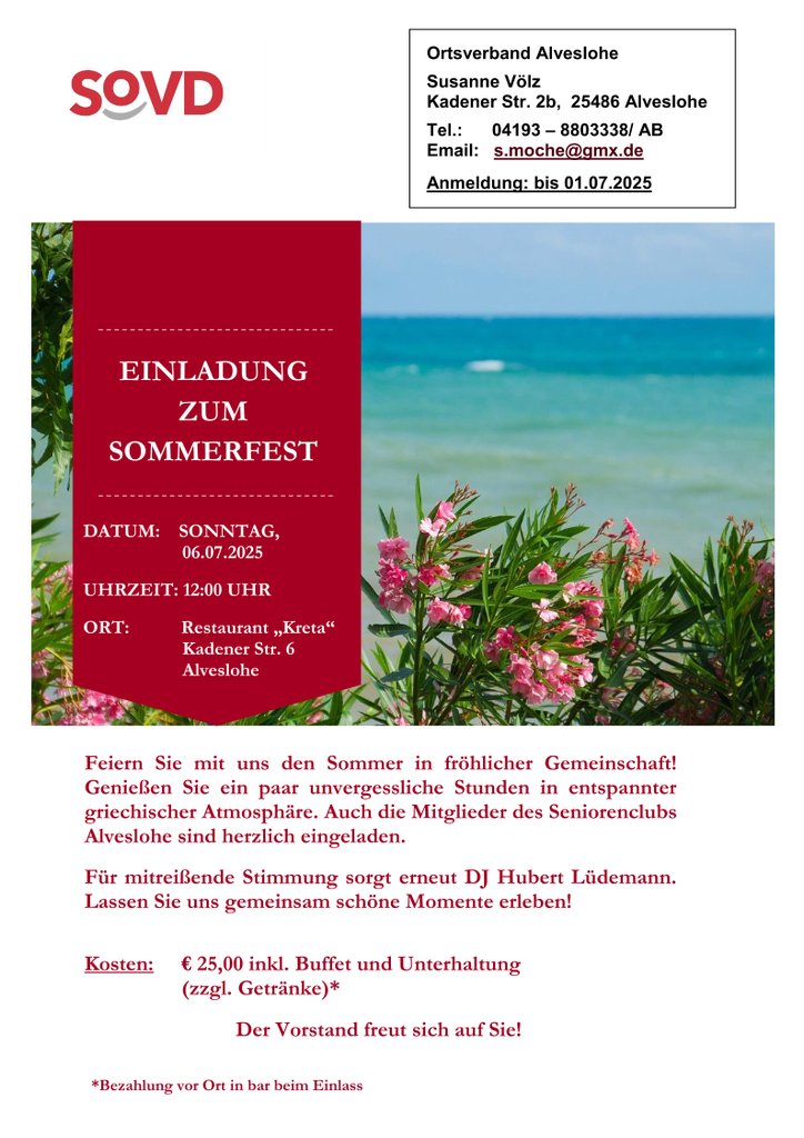 Einladung SOVD Alveslohe Sommerfest