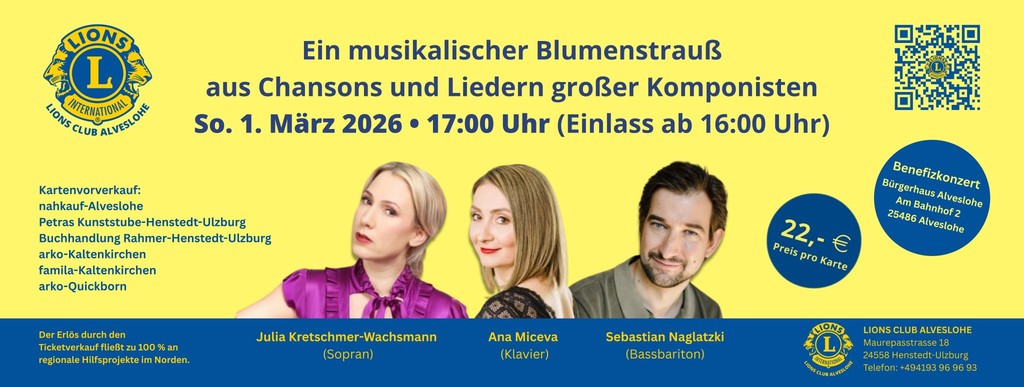 Musikalischer Blumenstrau&szlig; 2026 Benefizkonzert vom Lionsclub Alveslohe