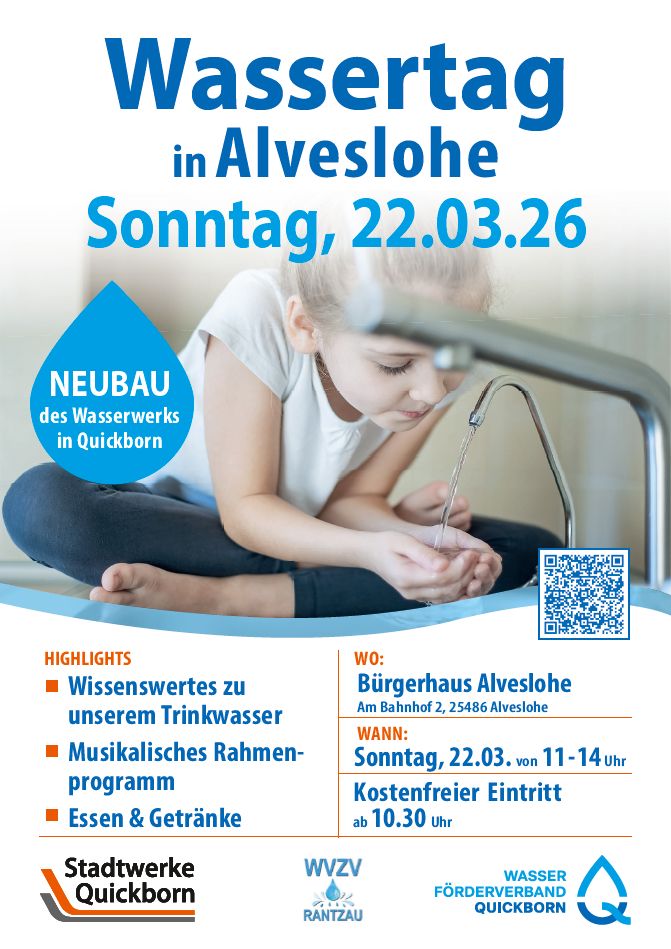 WATER FOR LIFE Wassertag im Alvesloher Bürgerhaus am 22.3. 2026 von 11.00 - 14.00 Uhr