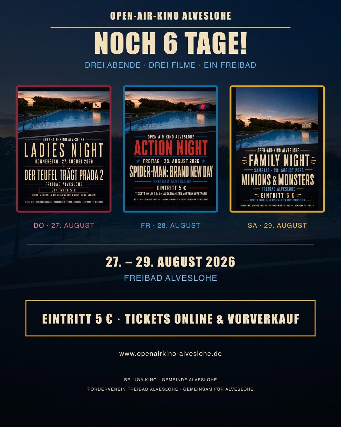 Open AIr Kino im Freibad Alveslohe vom 27.8.-29.8.2026 